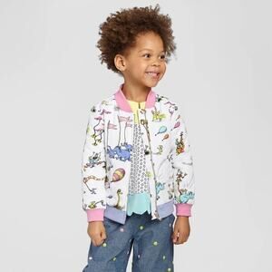 Dr Seuss Babies White And Pink Bomber Quilted Jacket Size 12-18 Check Notes